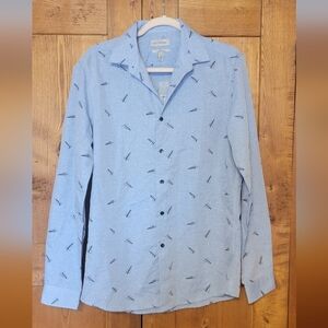 le chateau Light Blue Button-Down Shirt with Navy Paper Airplane Print